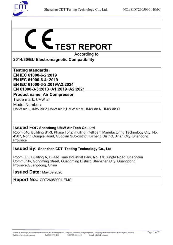 UMW Air certified air compressor
