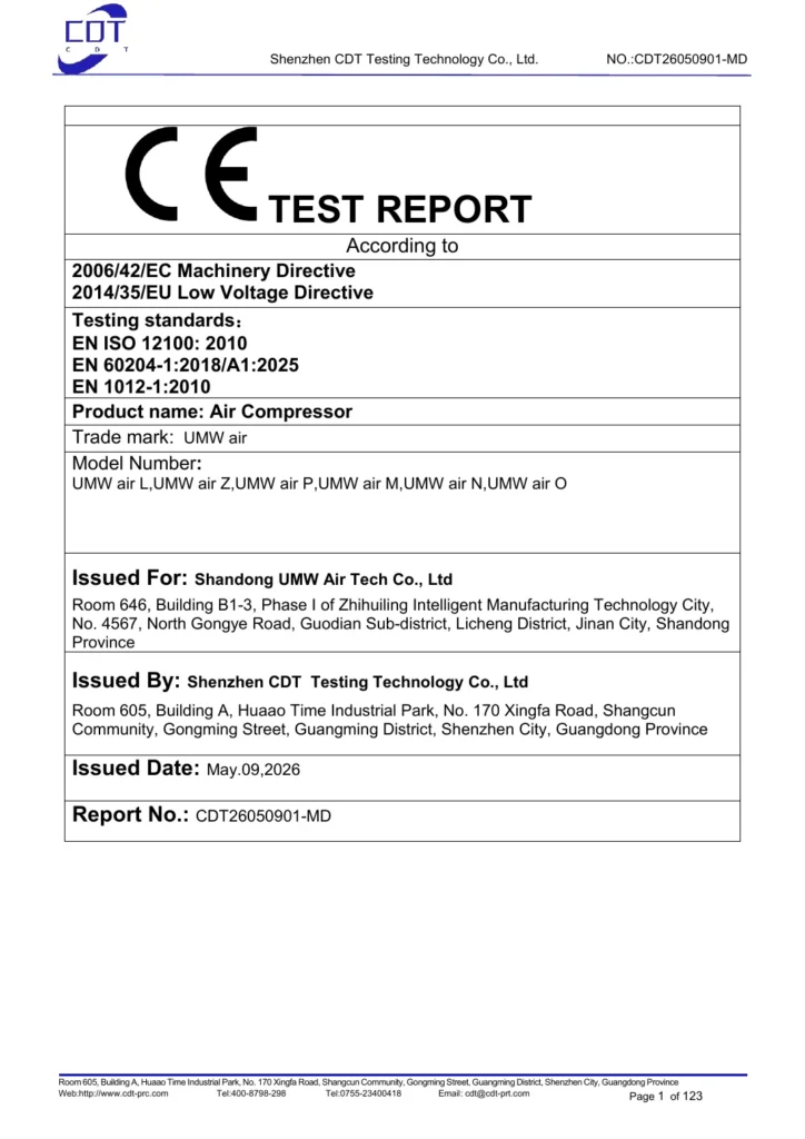UMW Air certified air compressor